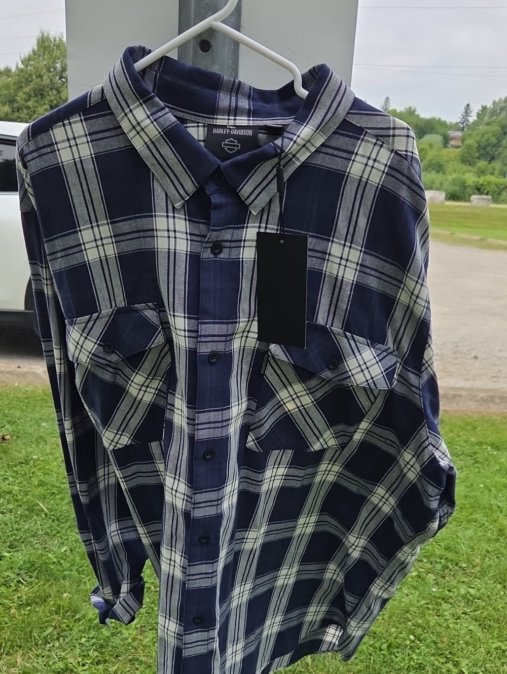 4X Harley-Davidson Navy and White Plaid Button-Down Shirt